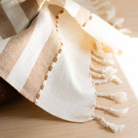 Oversized Woven Hand Towel in Tan Wide Striped