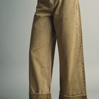 Cuffed Denim Vintage Wash Pants