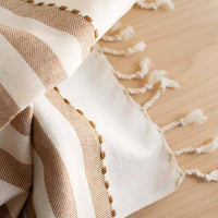 Oversized Woven Hand Towel in Tan Wide Striped