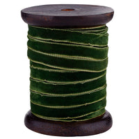Gold Edge Velvet Ribbon - Spruce Green