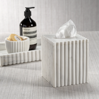 Fluted White Marble Tissue Box