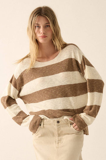 Striped Ribbed-Knit Sweater