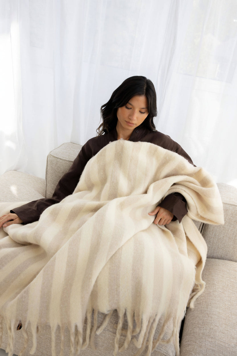 Taupe Stripe Wool Throw