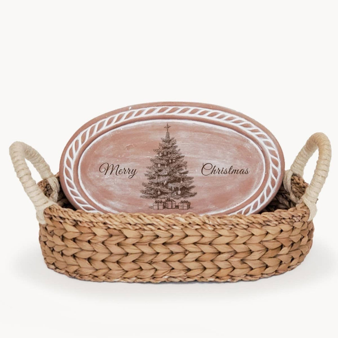 Oval Christmas Tree Bread Warmer & Basket