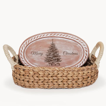 Oval Christmas Tree Bread Warmer & Basket