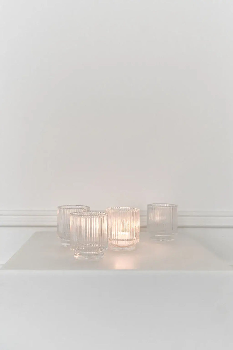 Clear Glass Ribbed Tealight Holders