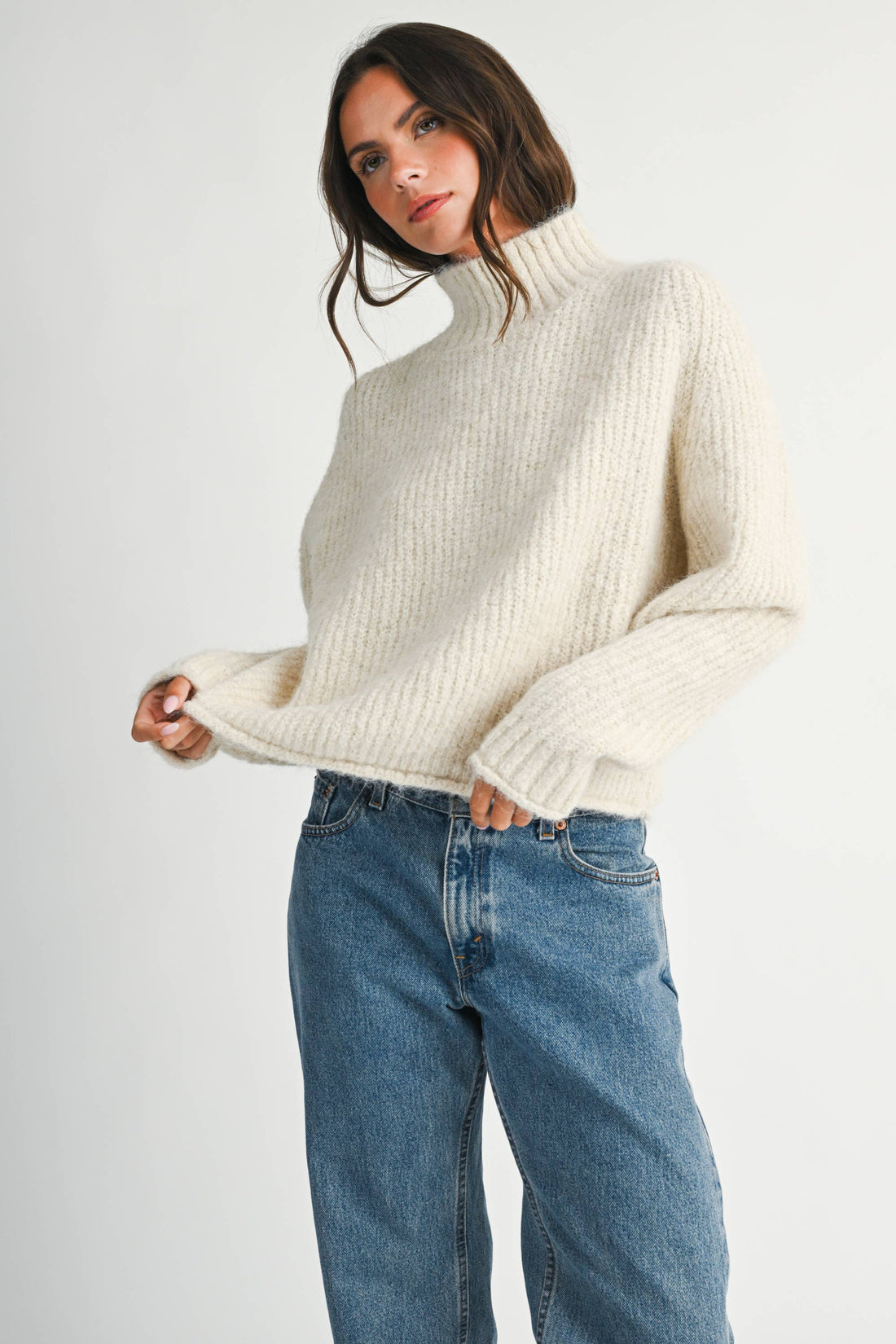 Brushed Mock Neck Sweater
