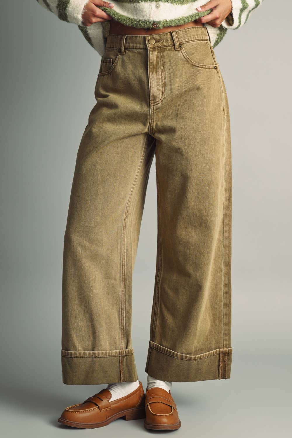 Cuffed Denim Vintage Wash Pants