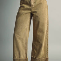 Cuffed Denim Vintage Wash Pants