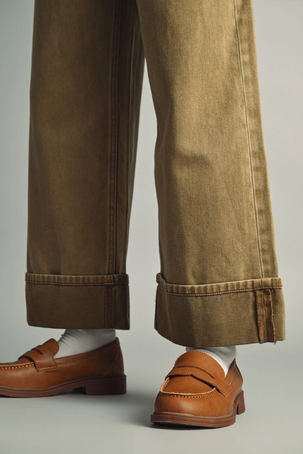 Cuffed Denim Vintage Wash Pants