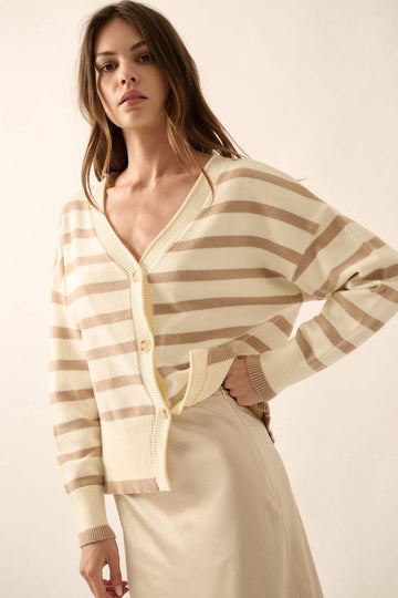 Striped Knit Button-Front Cardigan Sweater