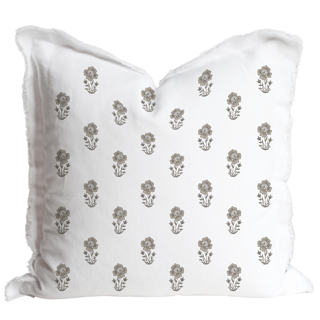 Hand Block Tan Floral Pillow Cover 20"