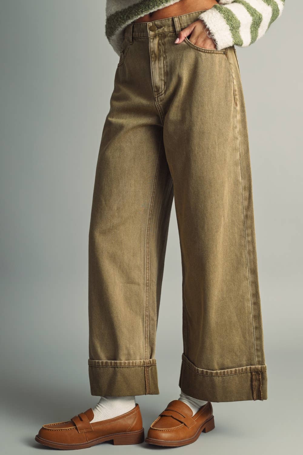Cuffed Denim Vintage Wash Pants