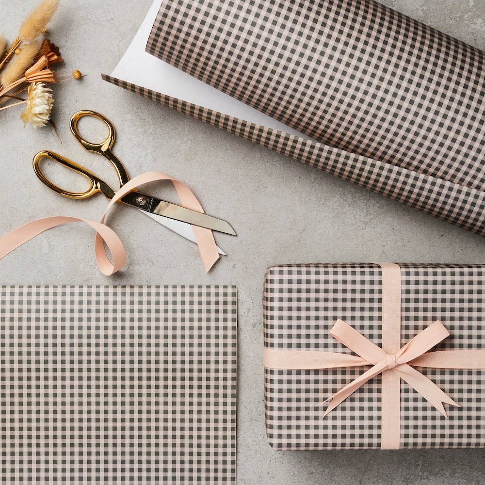 Green Gingham Christmas Wrapping Paper