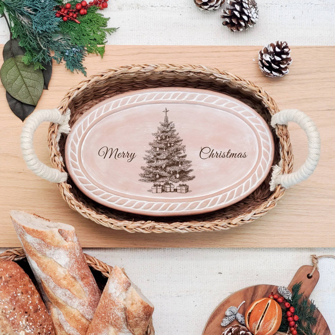 Oval Christmas Tree Bread Warmer & Basket
