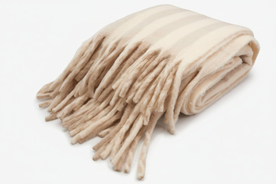 Taupe Stripe Wool Throw