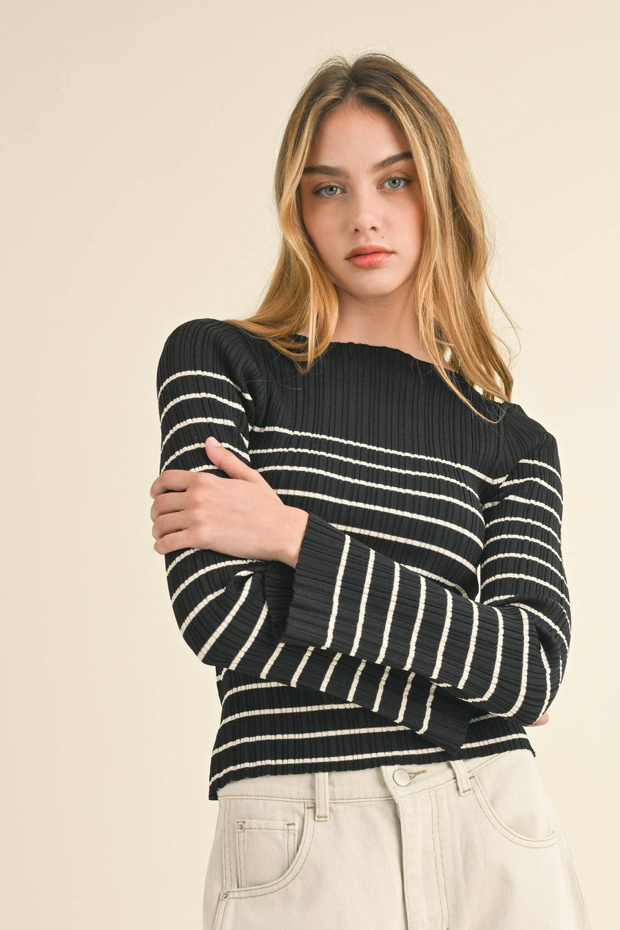 Striped Ribbed Knit Top