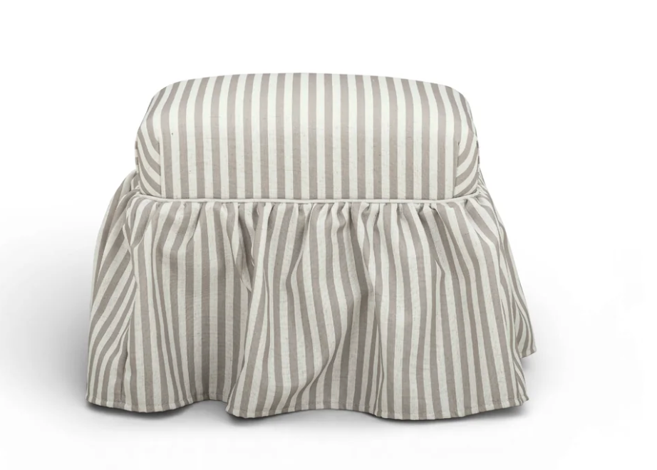 Genevieve Striped Linen Ottoman