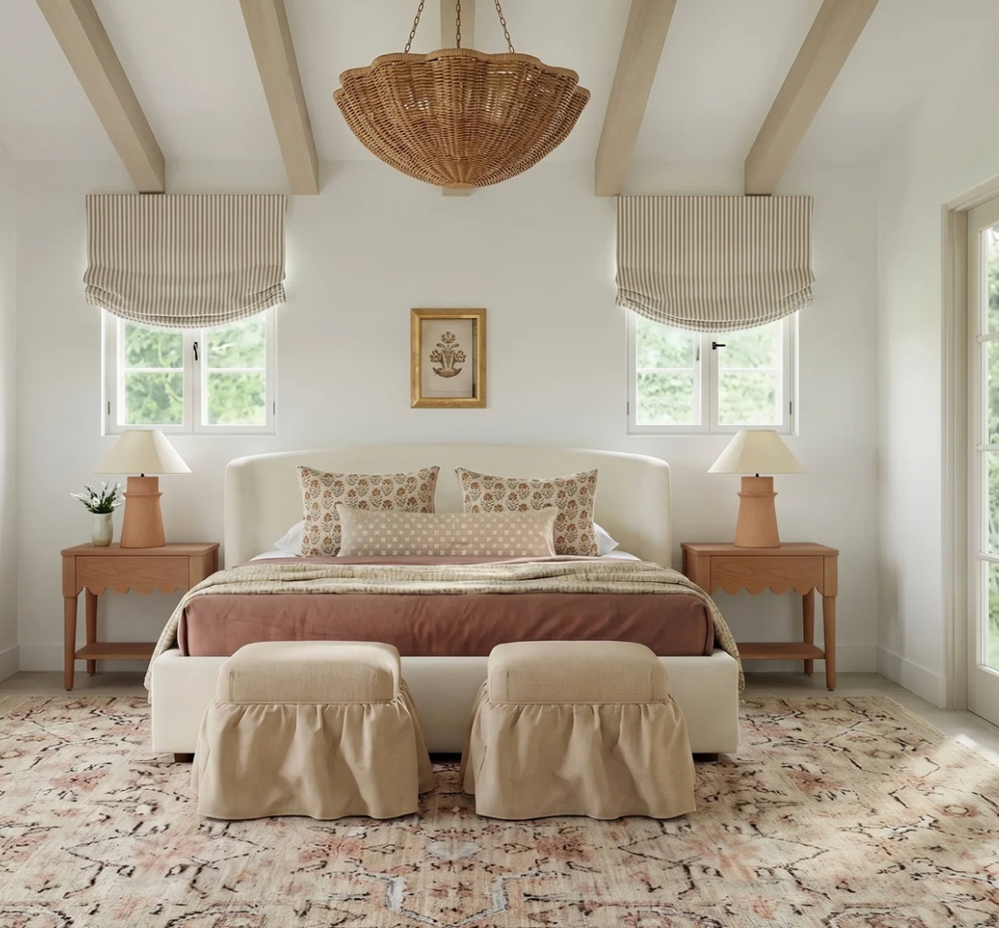 Genevieve Gingham Linen Ottoman
