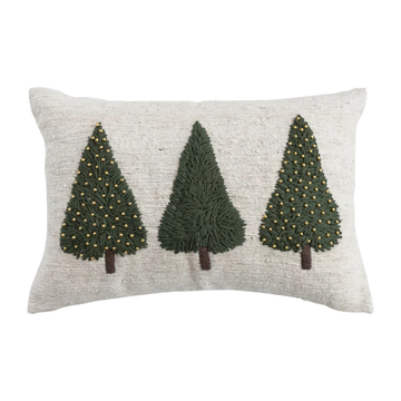Lumbar Pillow w/ Embroidered Trees & Beads