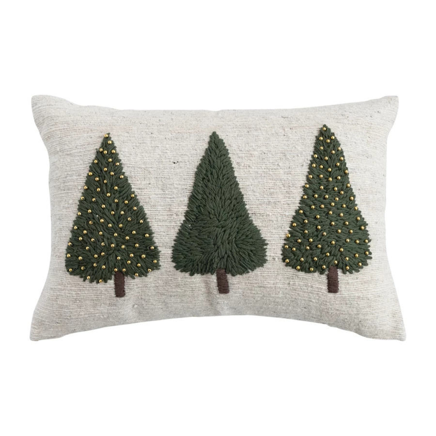 Lumbar Pillow w/ Embroidered Trees & Beads