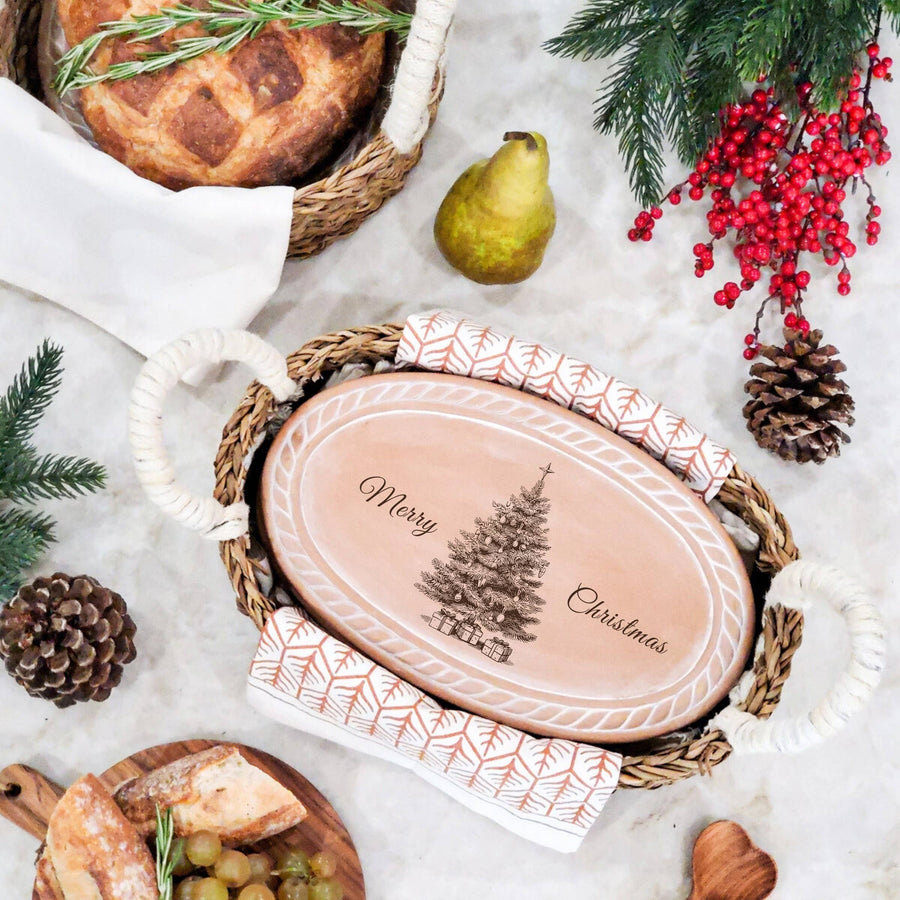 Oval Christmas Tree Bread Warmer & Basket