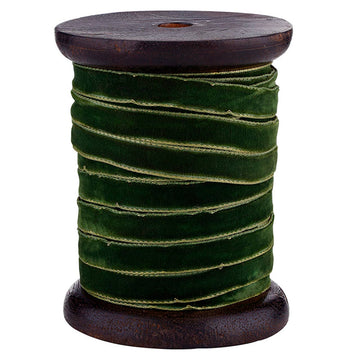 Gold Edge Velvet Ribbon - Spruce Green