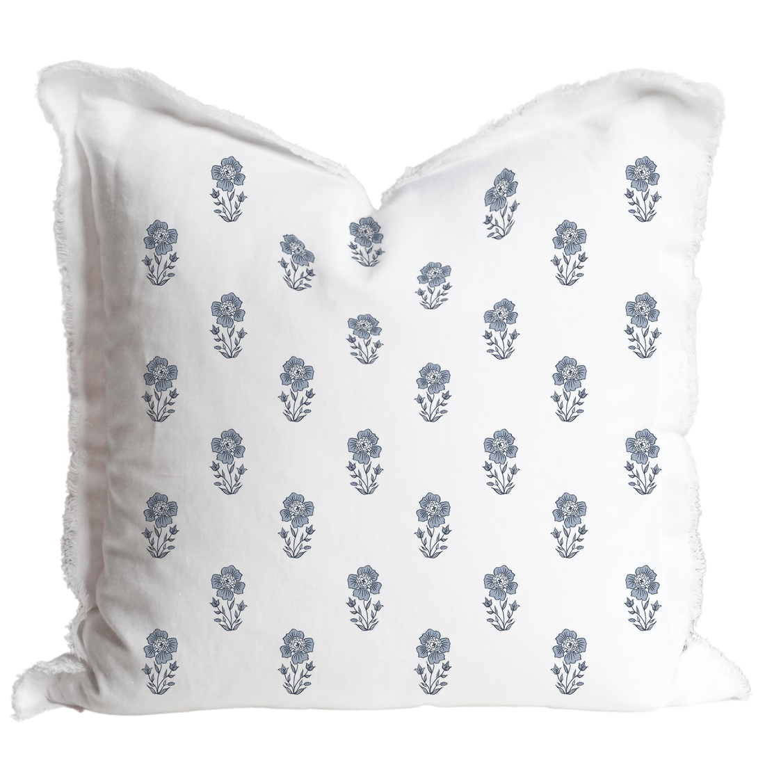 Hand Block Blue Floral Pillow Cover 20"