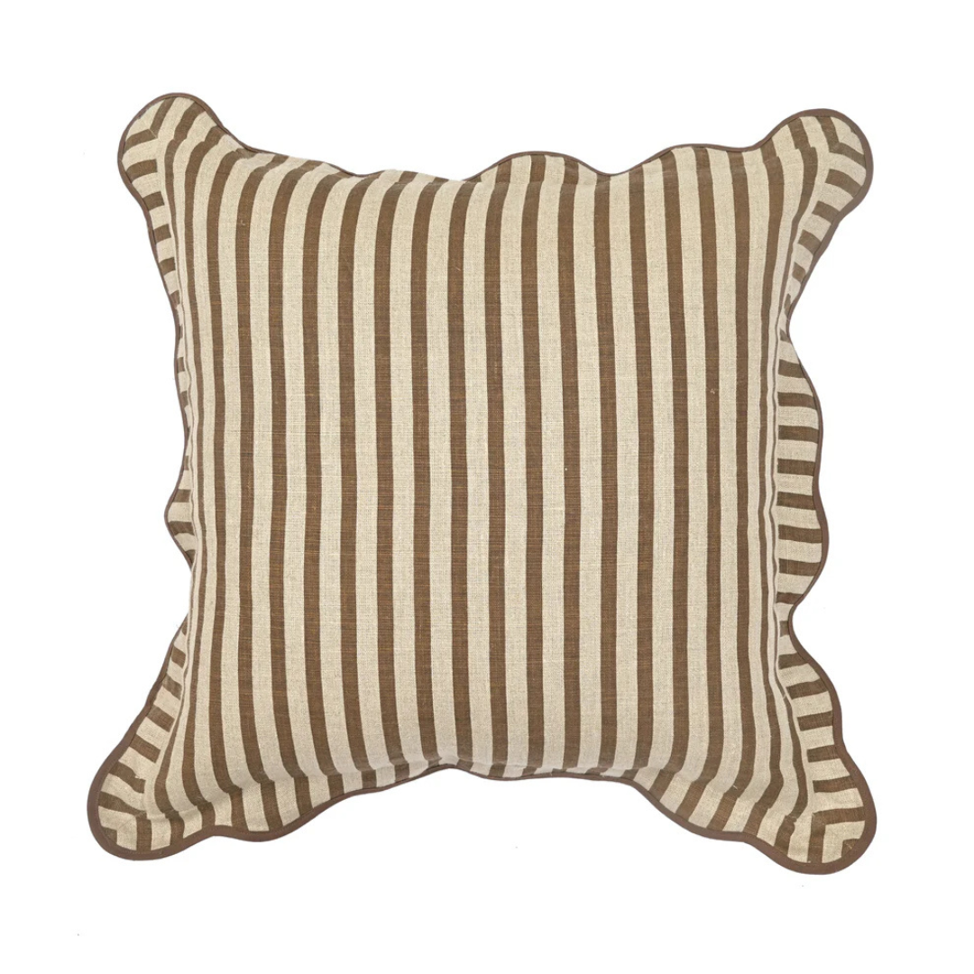 Striped Linen Pillow Cover- Brown