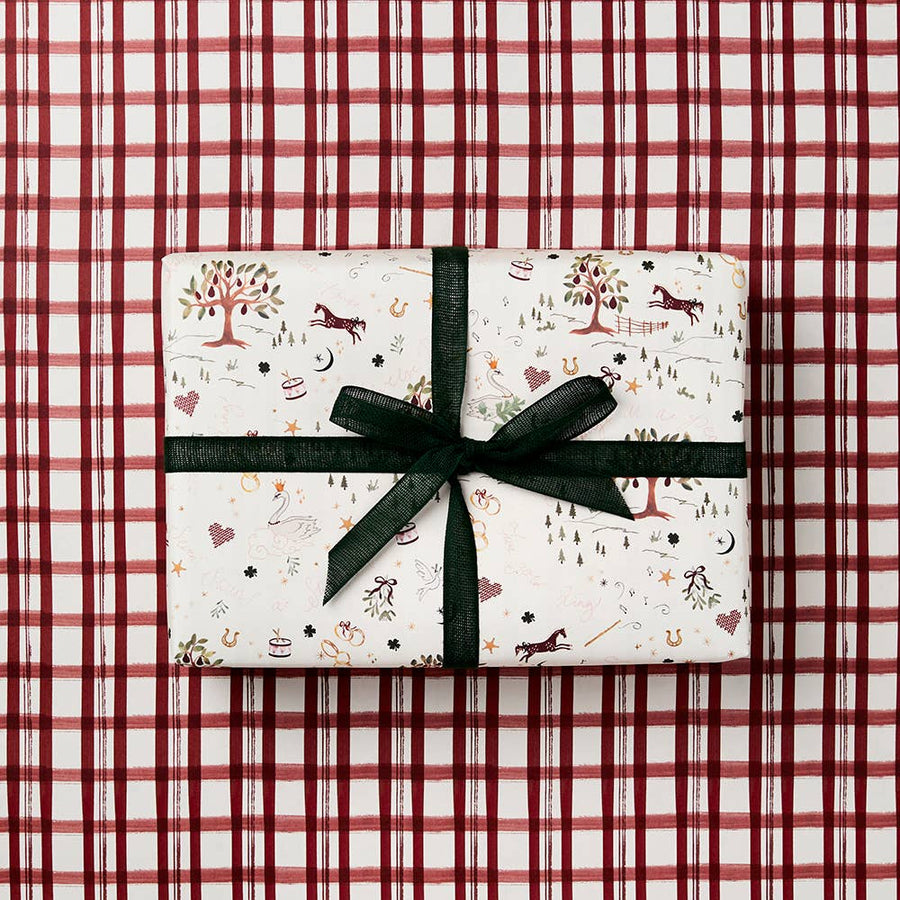 Ivory & Red Check Wrapping Paper