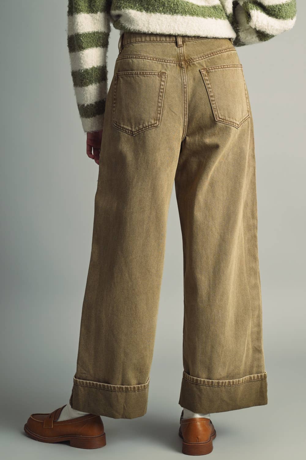 Cuffed Denim Vintage Wash Pants