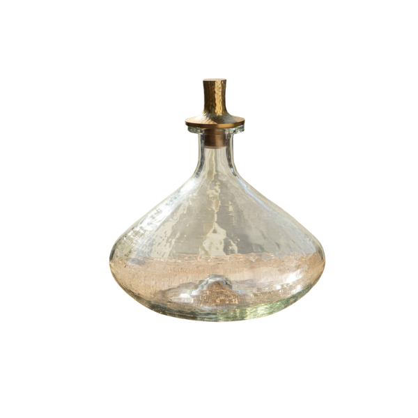 Glass + Brass Wide Hammered Decanter