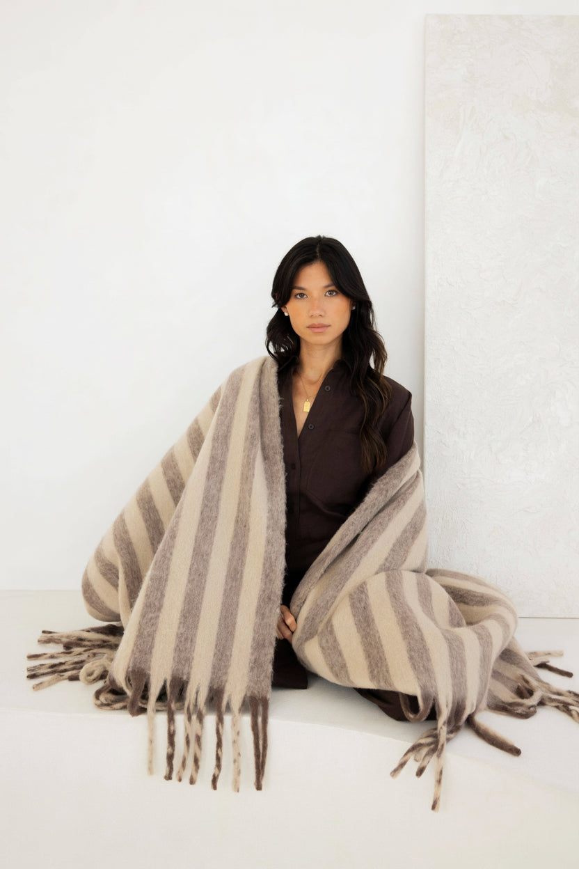Burnt Umber Stripe  Wool Throw