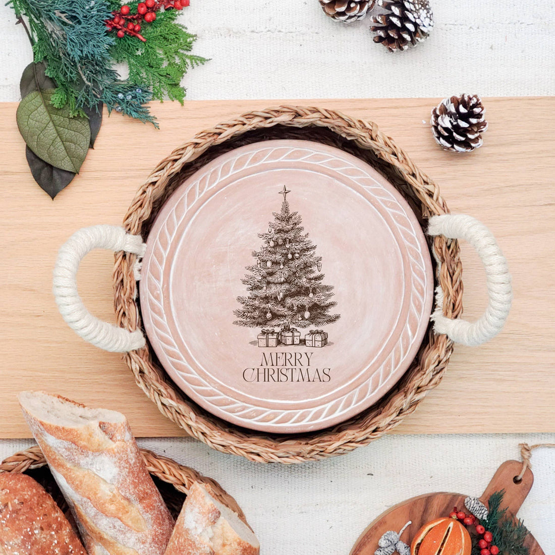 Round Christmas Tree Bread Warmer & Basket