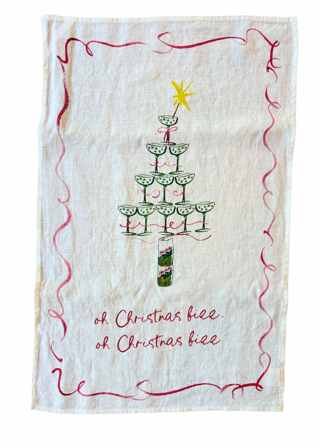 Champagne Christmas Tree Linen Teatowel