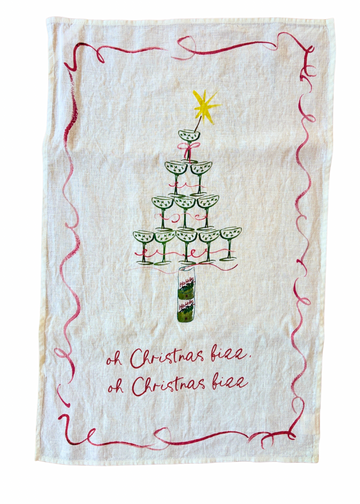 Champagne Christmas Tree Linen Teatowel