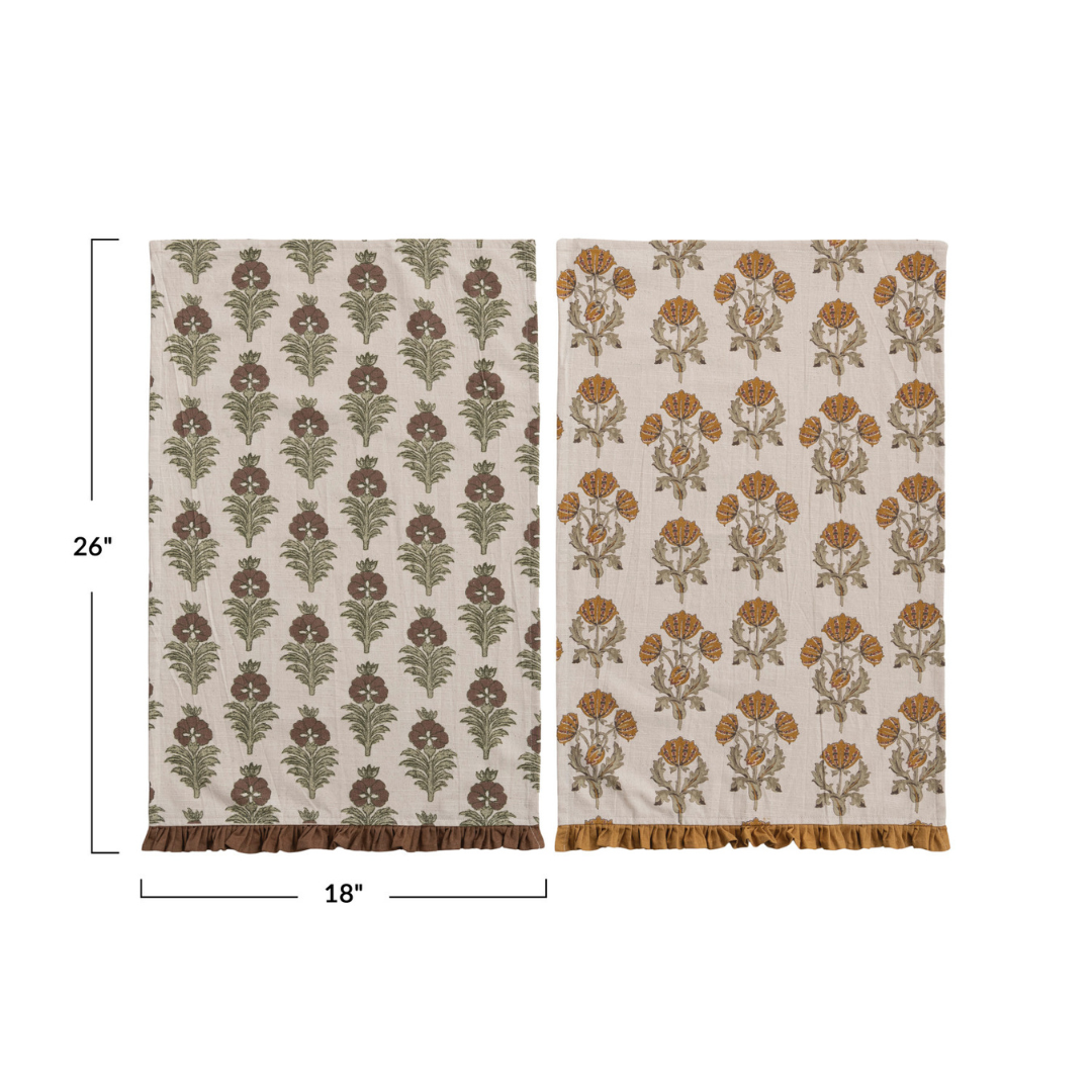 Cotton Flower Printed Tea Towel