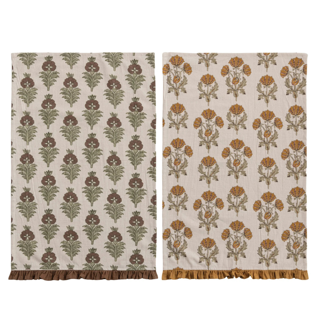 Cotton Flower Printed Tea Towel
