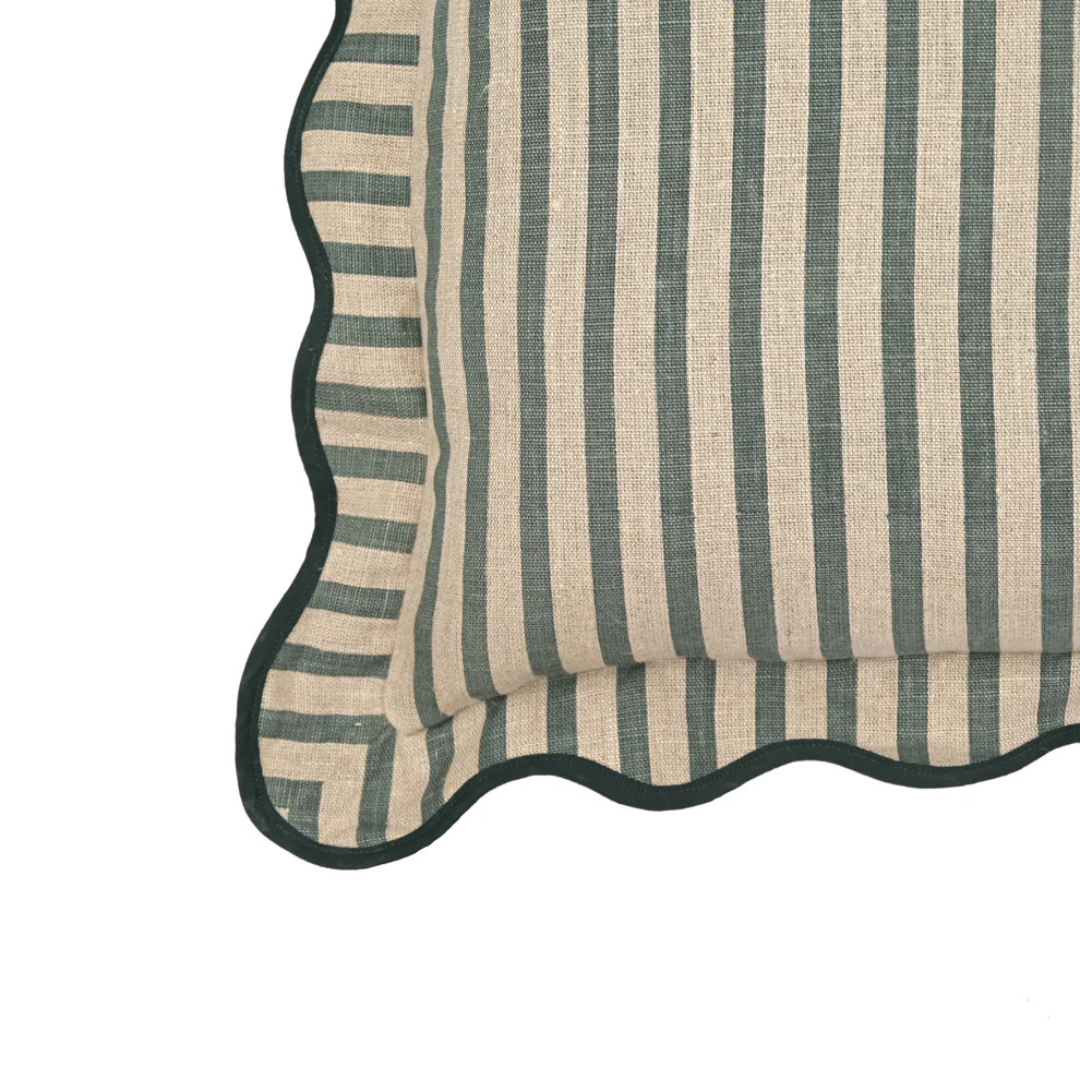 Striped Linen Pillow Cover- Green