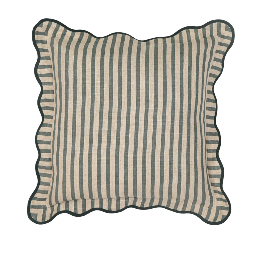 Striped Linen Pillow Cover- Green