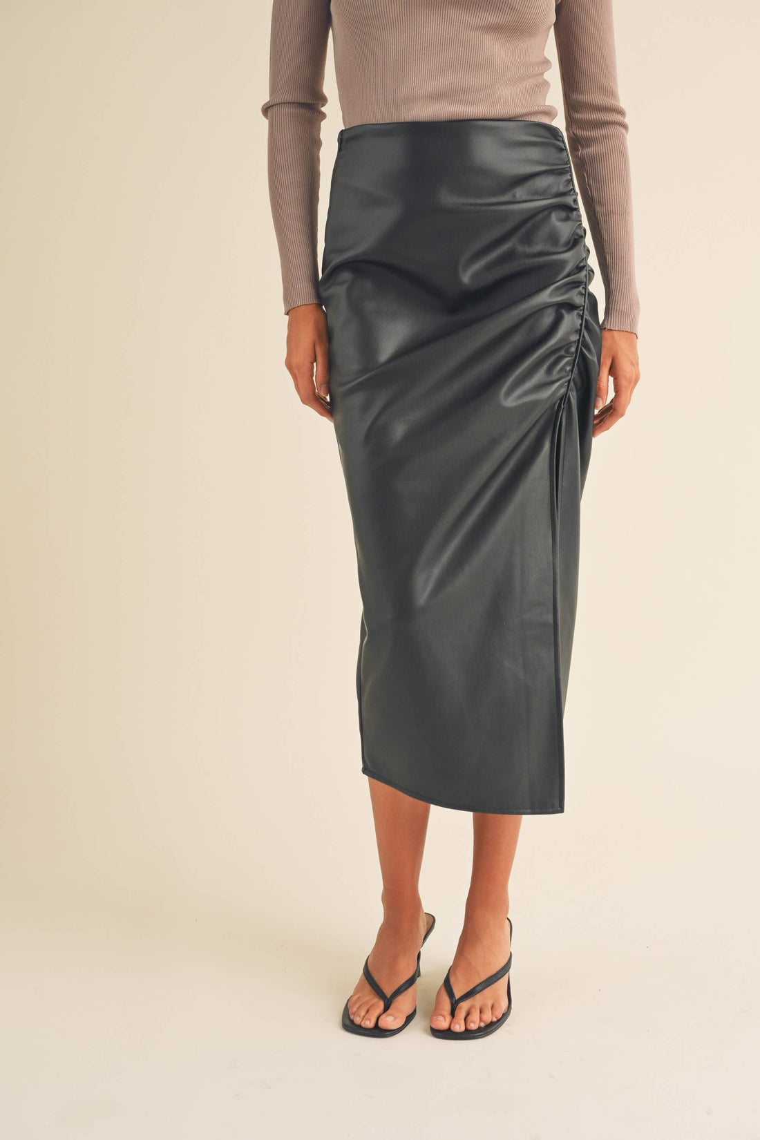 Ruched Faux Leather Skirt