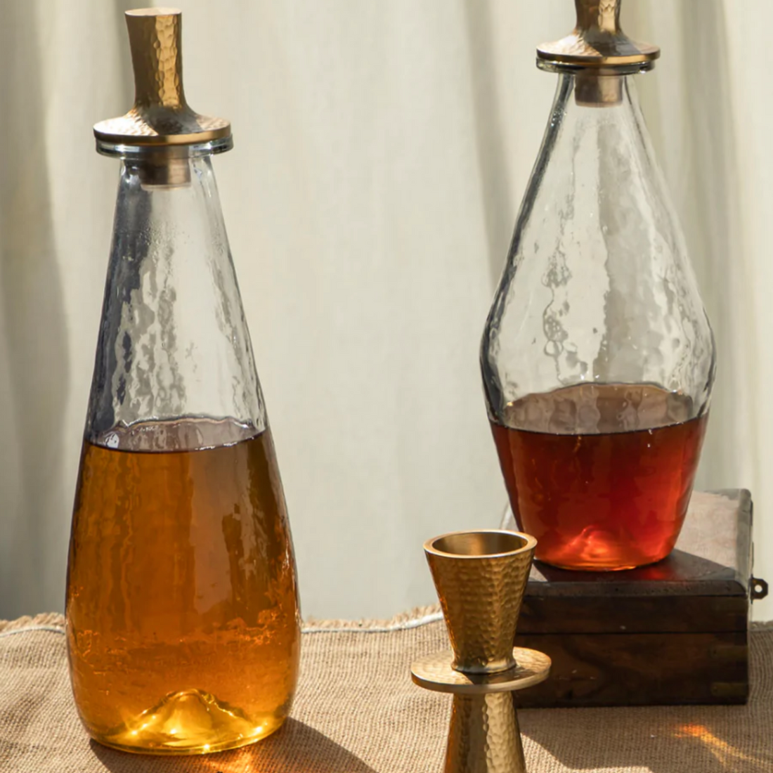 Glass + Brass Tall Hammered Decanter