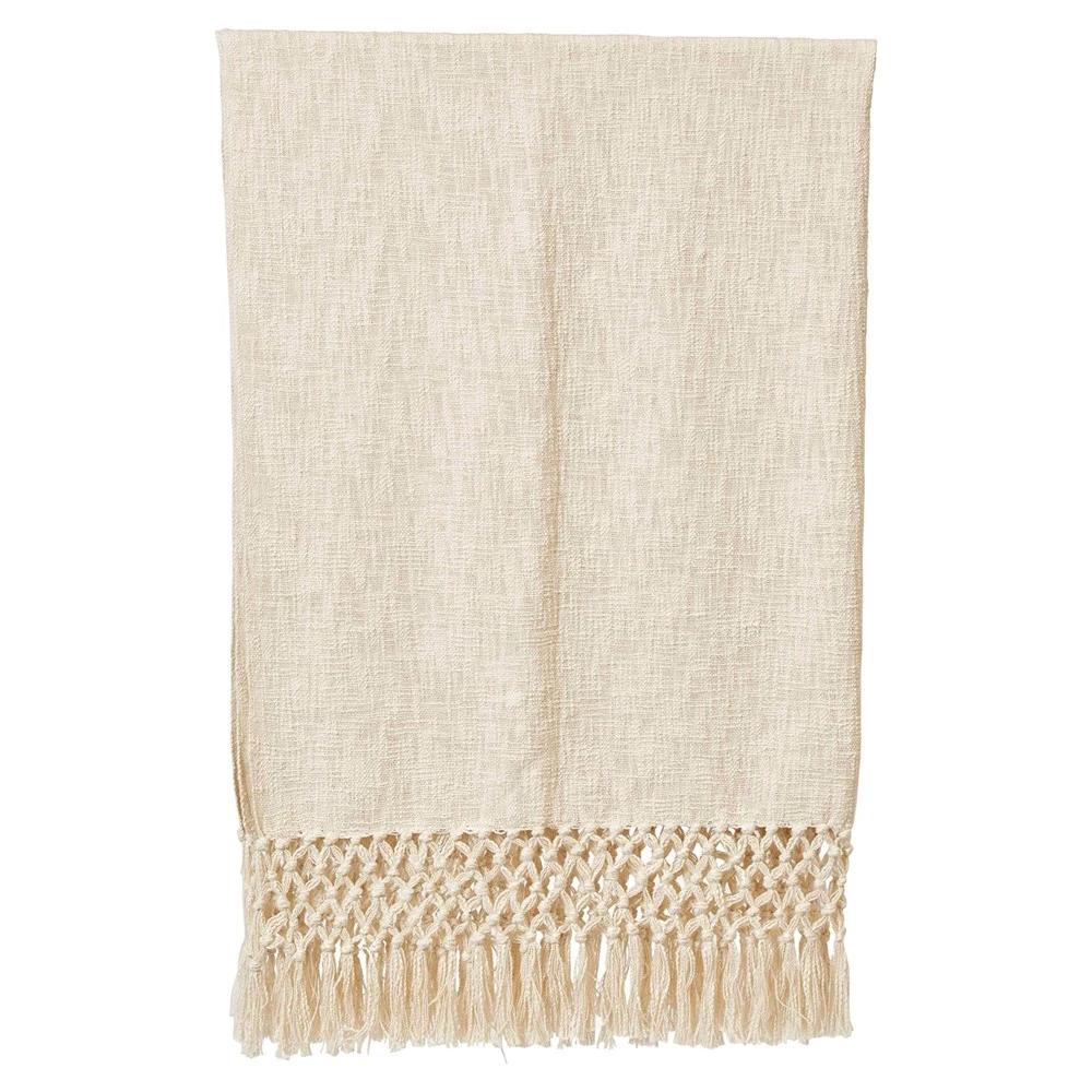 Ivory Crochet Woven Throw Blanket