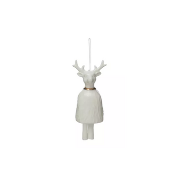 Stoneware Reindeer Bell Ornament